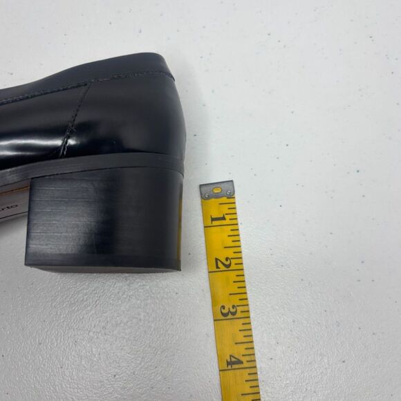 Franco Sarto Donna Patent Leather Black White Womens Heeled Loafers Shoes Tassle - Picture 11 of 11